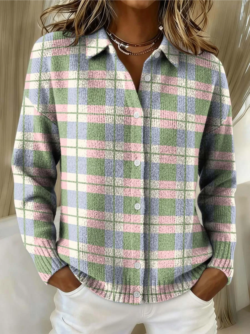 Karla – karierter Strickcardigan in Pastelltönen