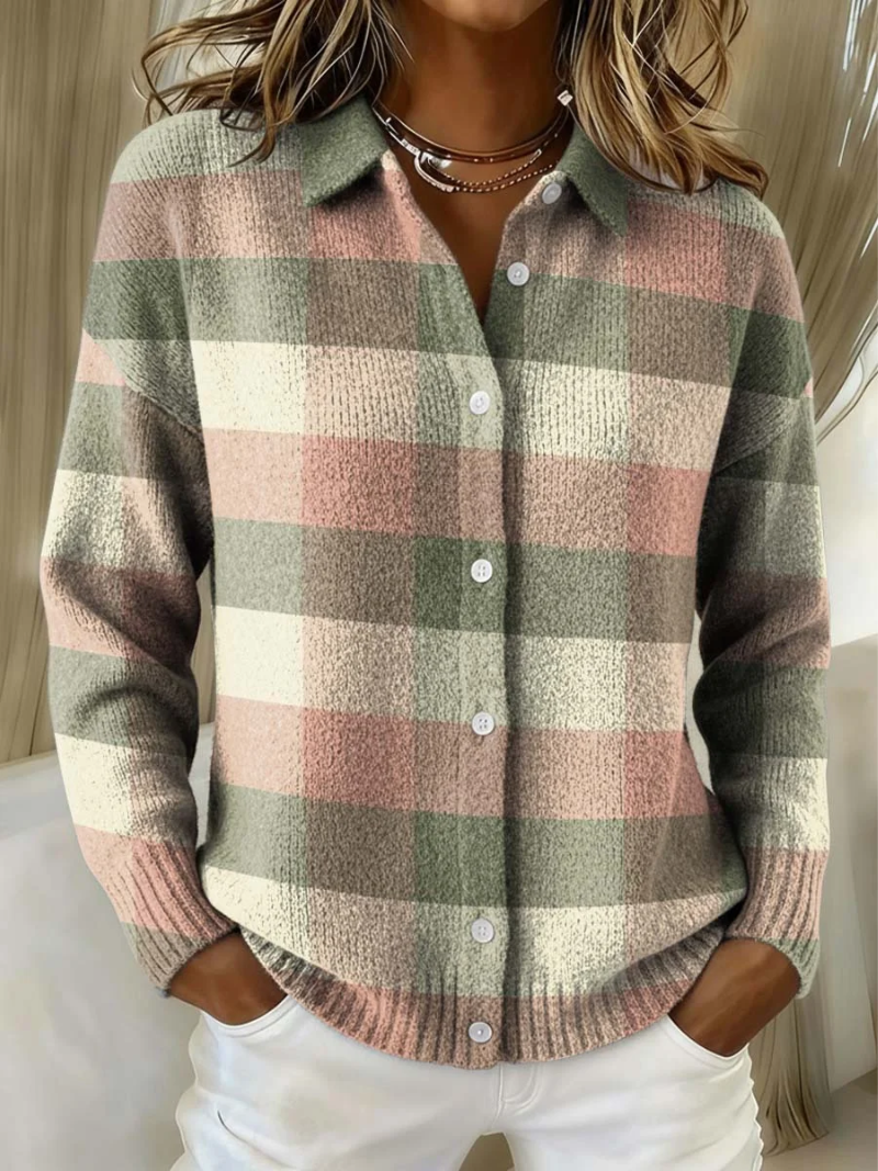 Nora – weicher Karo-Strickcardigan, mehrfarbig