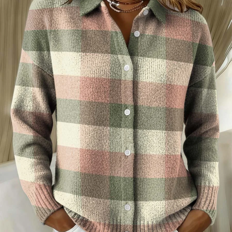 Nora – weicher Karo-Strickcardigan, mehrfarbig