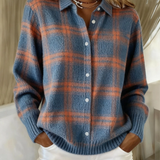 Sieglinde – Karo-Hemdjacke in kräftigem Blau und Rostorange – Elara München