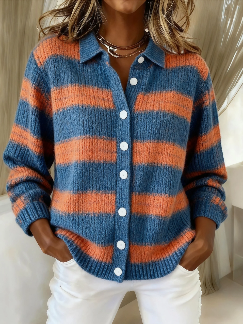 Liesel – Hemdjacke mit breiten Streifen in Blau und warmem Orange – Elara München