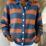 Liesel – Hemdjacke mit breiten Streifen in Blau und warmem Orange – Elara München