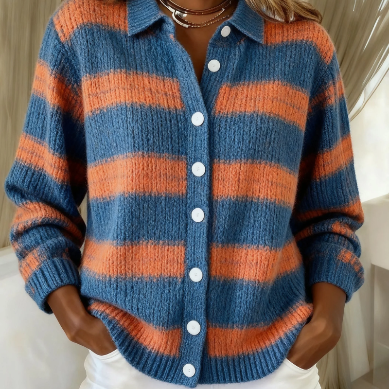 Liesel – Hemdjacke mit breiten Streifen in Blau und warmem Orange – Elara München