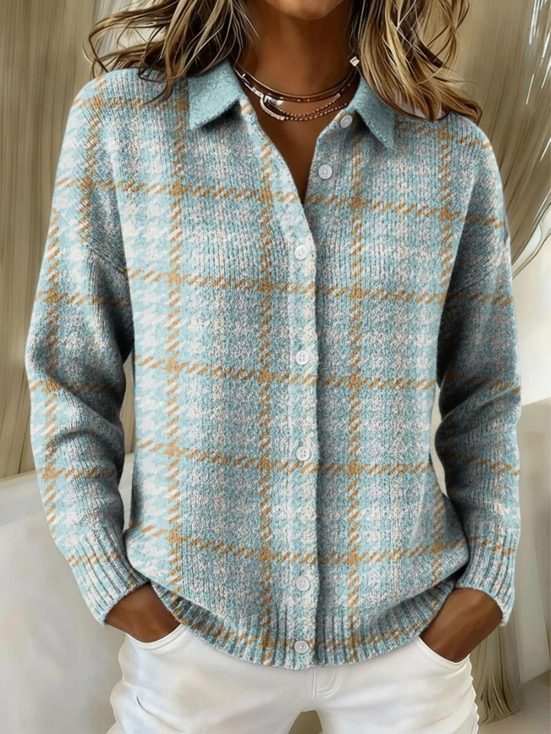 Annelie – weicher Karo-Strickcardigan in Blau