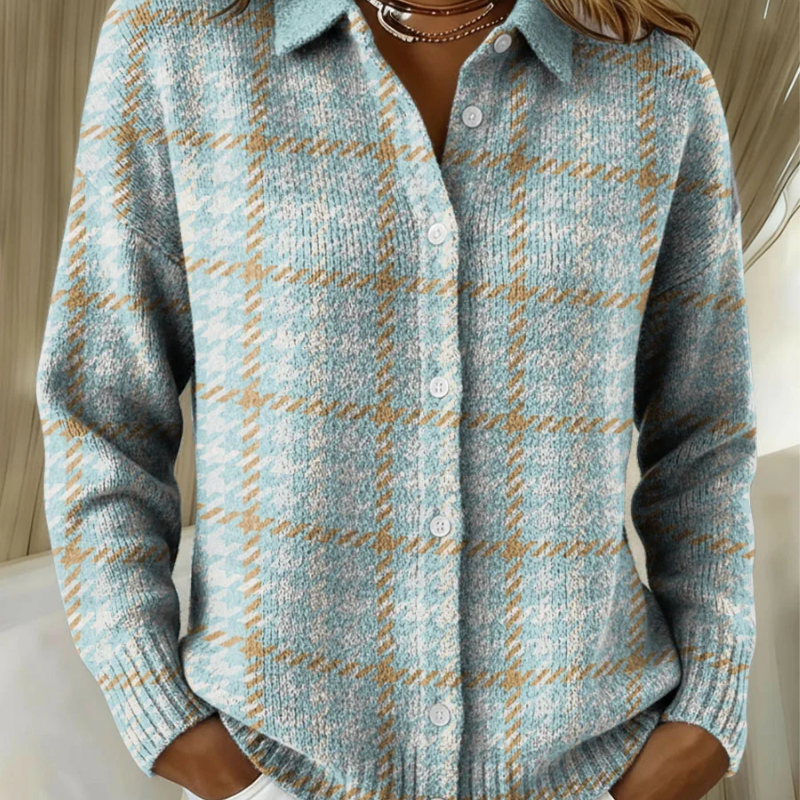 Annelie – weicher Karo-Strickcardigan in Blau
