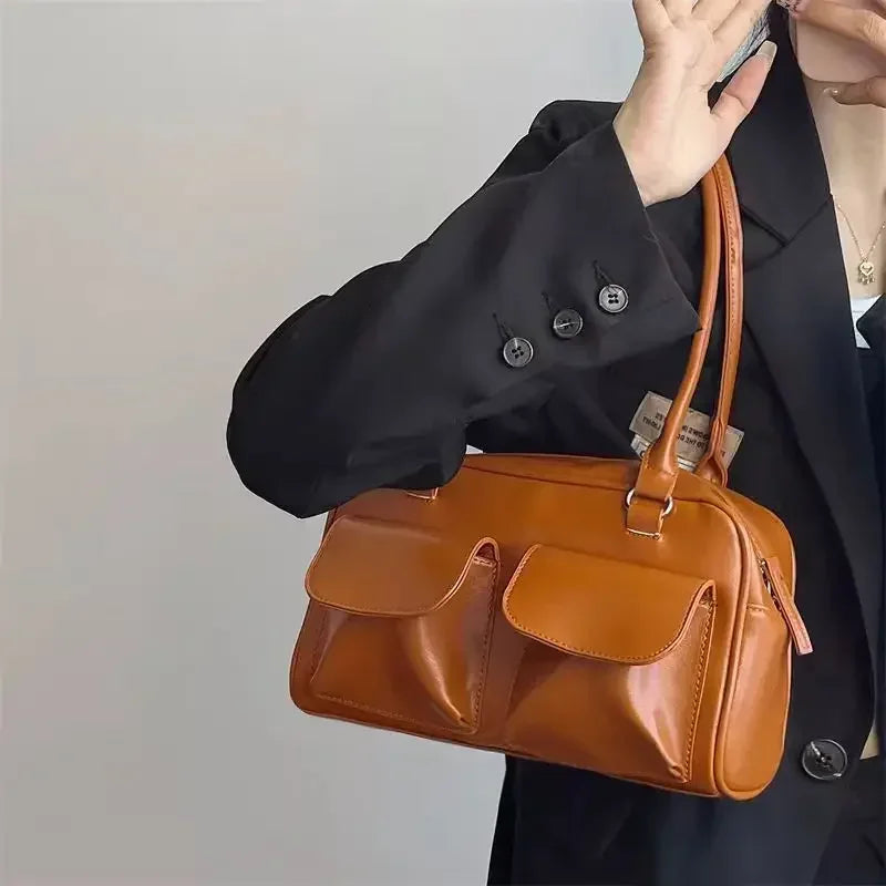 Vintage-Stroh Strandtasche mit veganem Leder