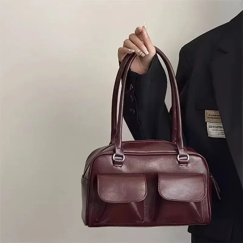 Vintage-Stroh Strandtasche mit veganem Leder
