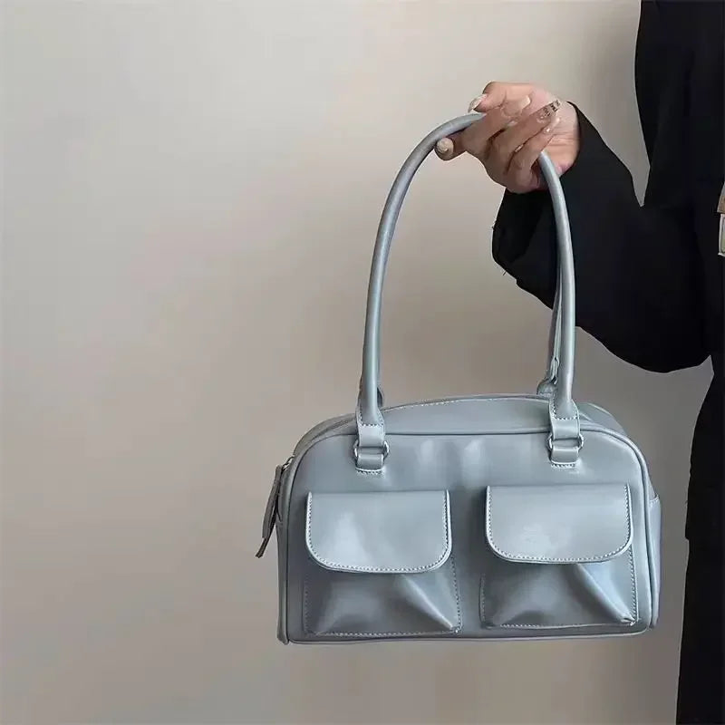 Vintage-Stroh Strandtasche mit veganem Leder