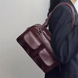Vintage-Stroh Strandtasche mit veganem Leder