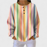 Sara - Pullover mit buntem Streifenmuster und Knopfleiste