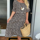 Andrea | Midi-Kleid in Sand mit kurzen Ärmeln