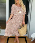 ZORA | MIDI-KLEID MIT KURZEN ÄRMELN IN SAND