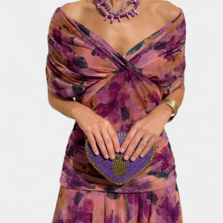 Nina | Langes Blumenkleid mit V-Ausschnitt