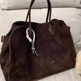 Große Damen Shopper Tasche – Strukturierte Schultertasche Wildleder/Leder