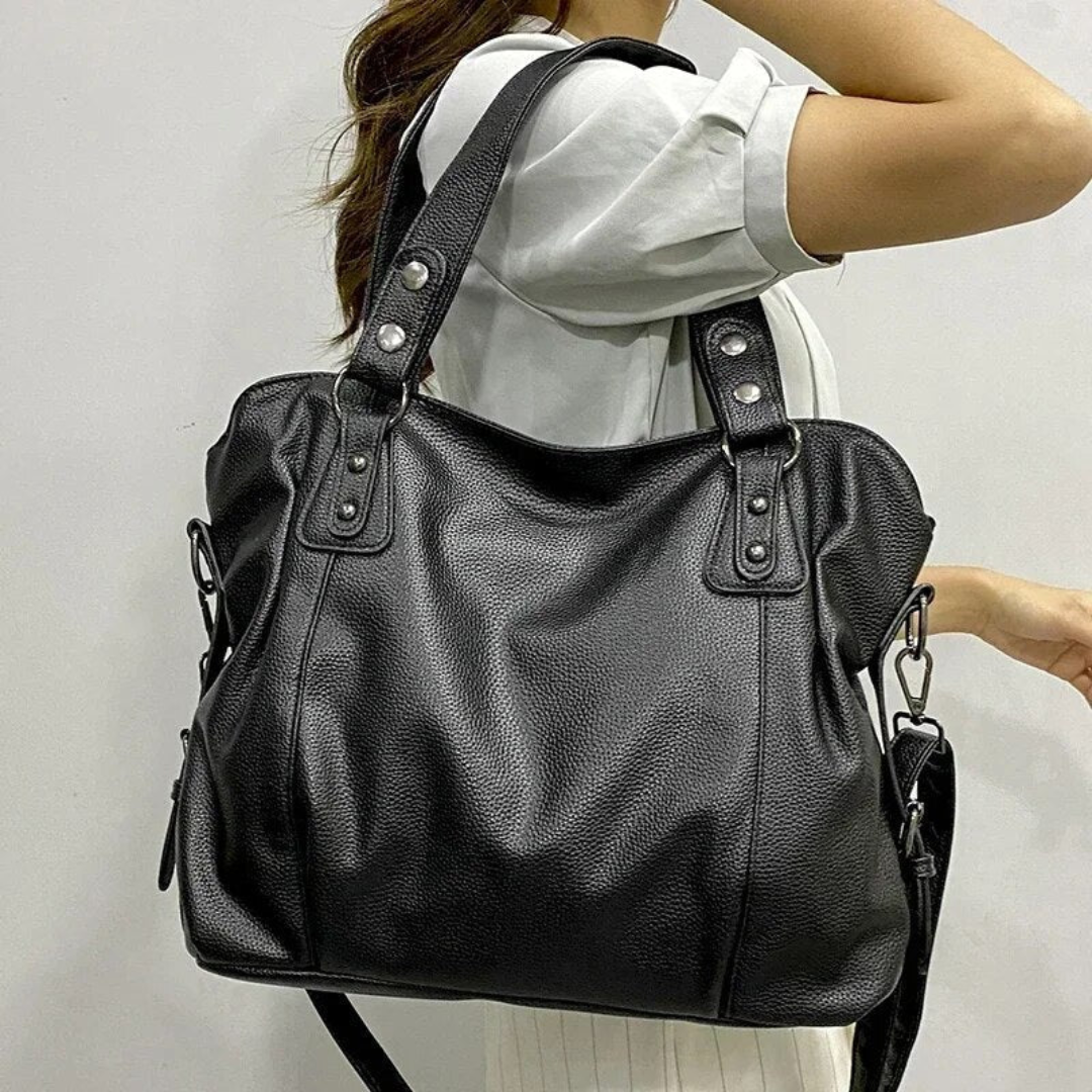 Leder Damen Schultertasche – Große Elegante Handtasche mit Reißverschluss
