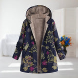 Anneliese | Gefütterte Kapuzenjacke in Blau mit Blumenmuster