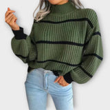 Charlotte | Rollkragenpullover mit Streifen in Khaki