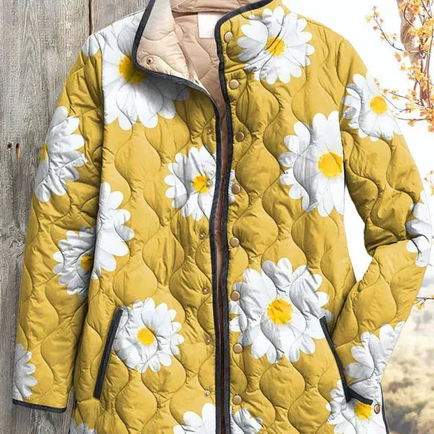 Wanda gelbe Steppjacke mit Gänseblümchen, weitere Ansicht – Elara München