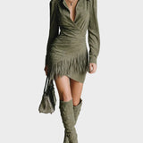 Grüne Mini-Wickelkleid aus Viskose mit V-Ausschnitt