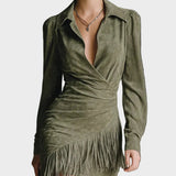 Grüne Mini-Wickelkleid aus Viskose mit V-Ausschnitt