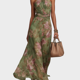 Cordula | Elegantes Maxi-Kleid mit Neckholder und Blumen