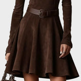 Vintage Dunkelbraunes Wildlederkleid mit Rollkragen