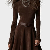 Vintage Dunkelbraunes Wildlederkleid mit Rollkragen