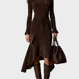 Elegantes Midi-Kleid aus Wildleder in Dunkelbraun mit Bindung