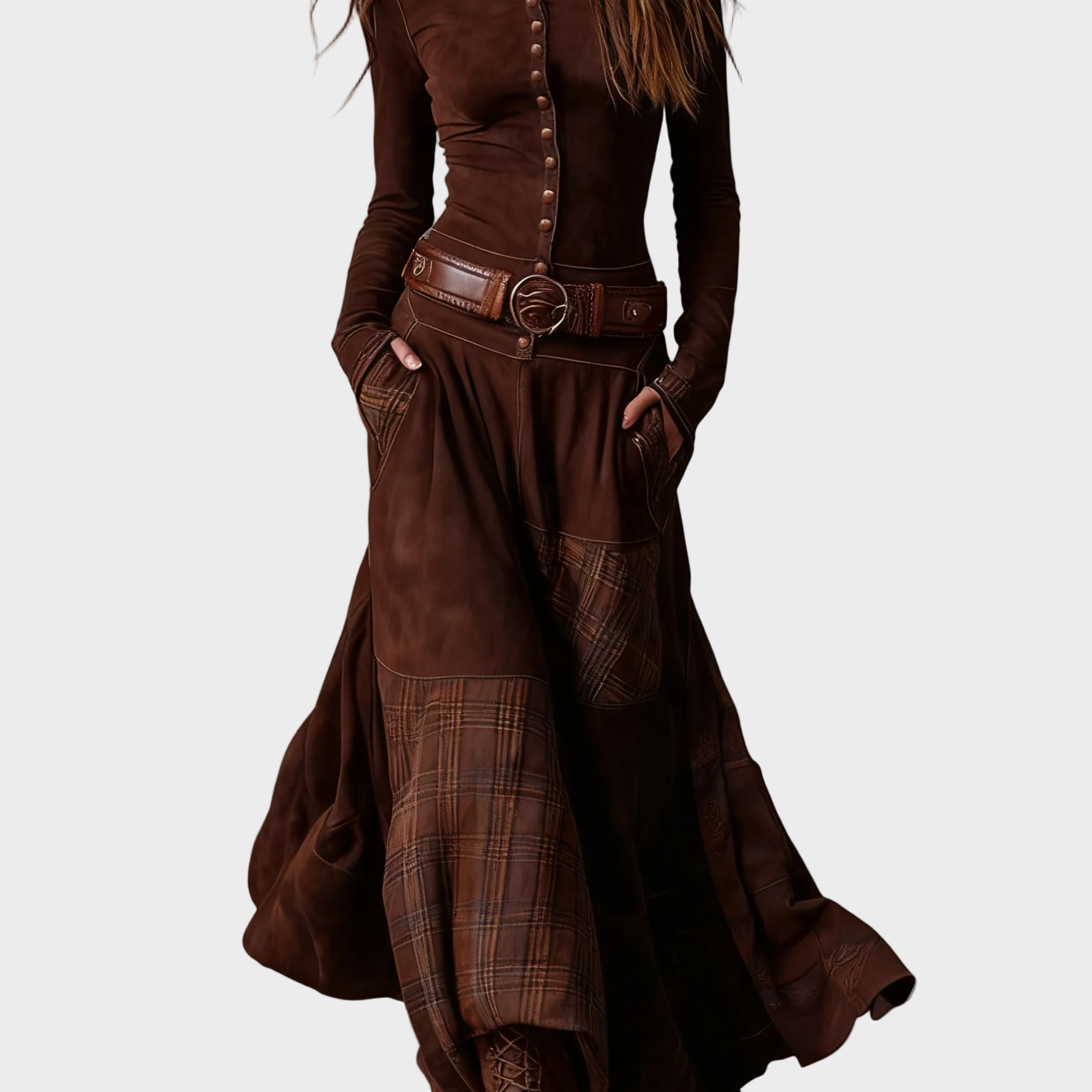 Helena - Maxikleid aus samtigem Material in Dunkelblau mit Gürtel
