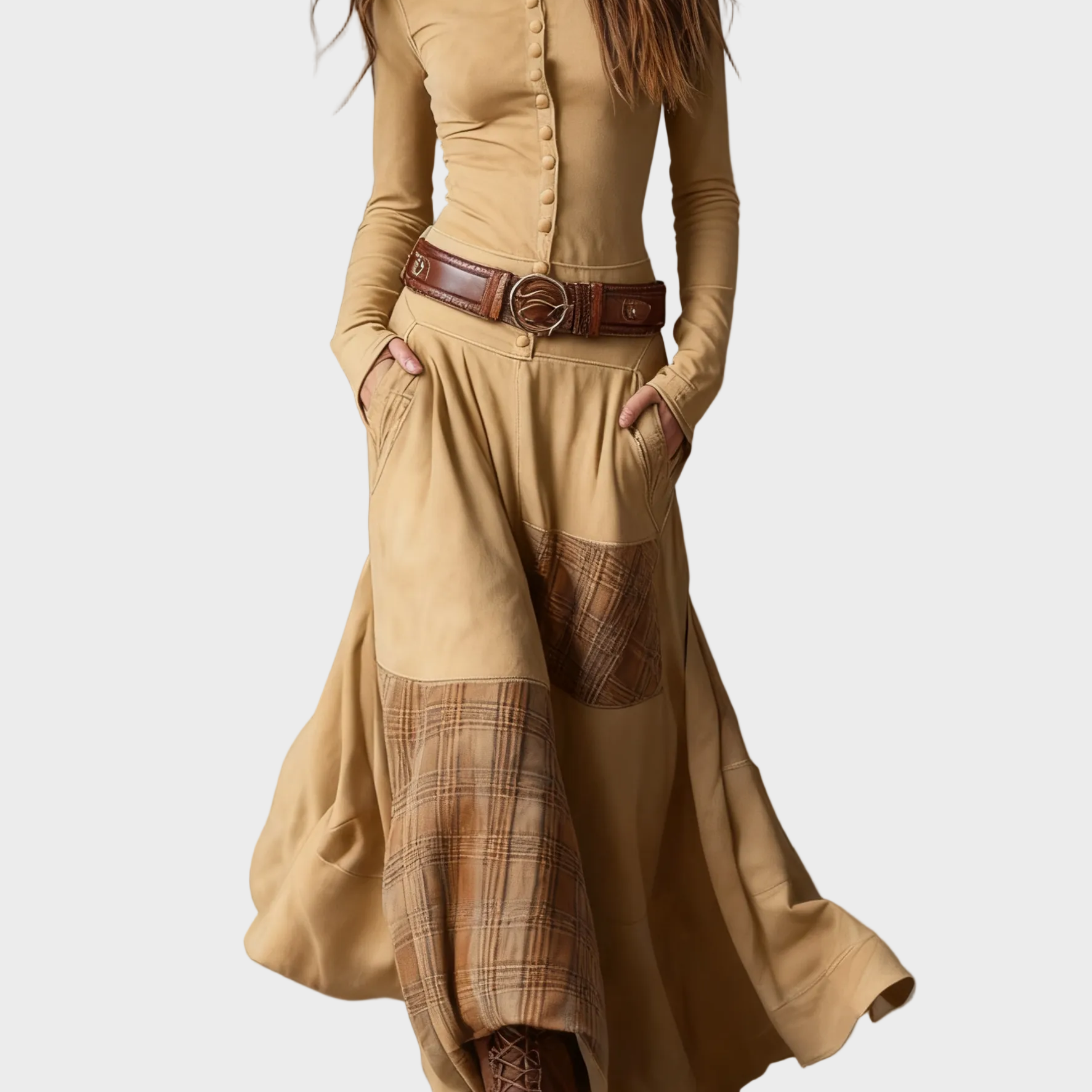 Helena - Maxikleid aus samtigem Material in Dunkelblau mit Gürtel