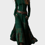 Helena - Maxikleid aus samtigem Material in Dunkelblau mit Gürtel