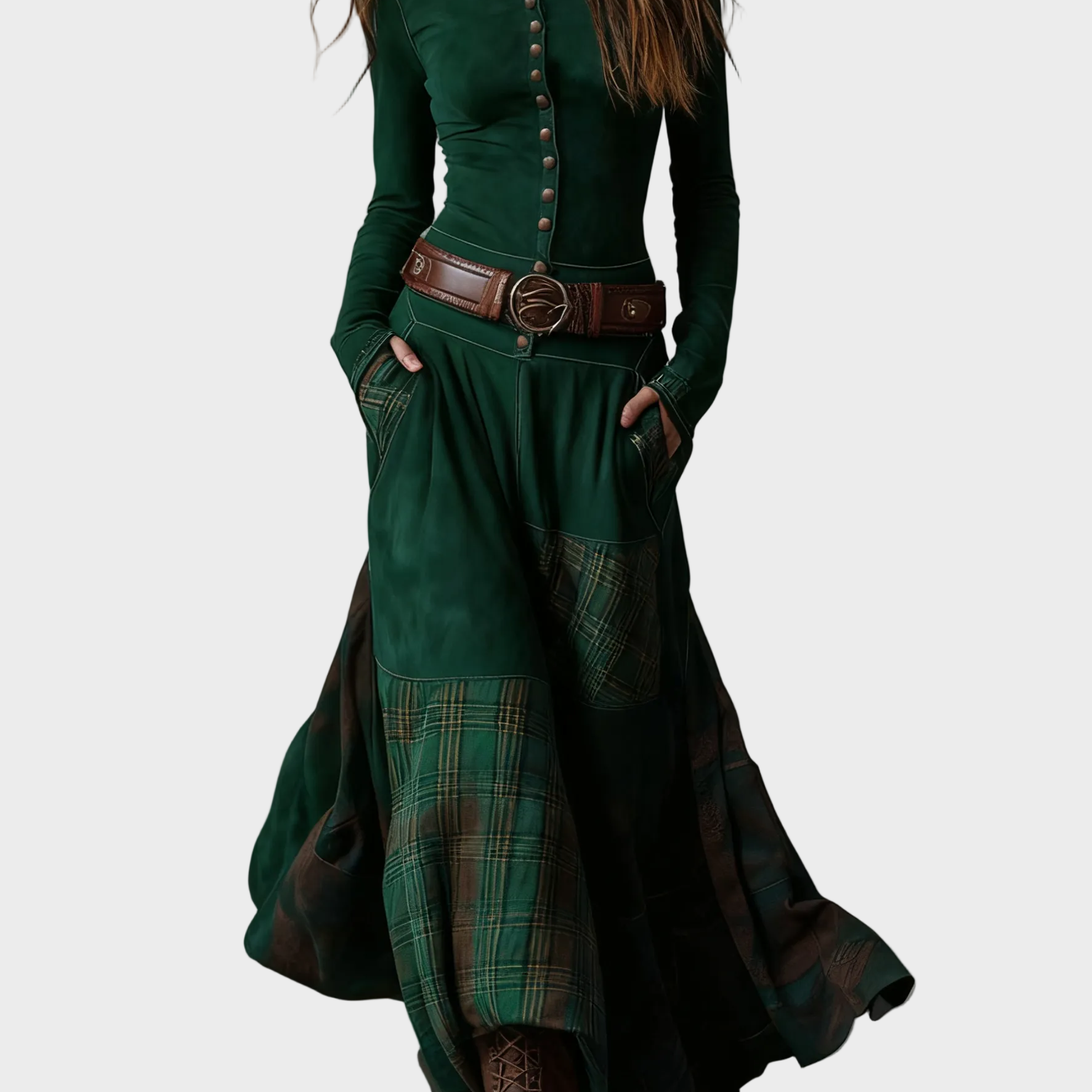 Helena - Maxikleid aus samtigem Material in Dunkelblau mit Gürtel