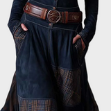 Helena - Maxikleid aus samtigem Material in Dunkelblau mit Gürtel