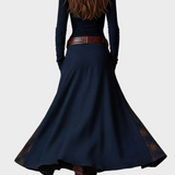 Helena - Maxikleid aus samtigem Material in Dunkelblau mit Gürtel