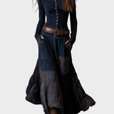 Helena - Maxikleid aus samtigem Material in Dunkelblau mit Gürtel
