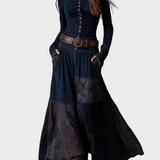 Helena - Maxikleid aus samtigem Material in Dunkelblau mit Gürtel