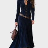 Iwona - Maxikleid aus Wildlederimitat mit Gürtel