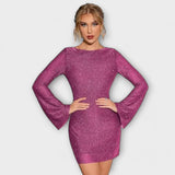 Brigitte | Rückenfreies Kleid mit Pailletten und langen Ärmeln