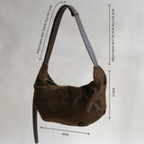 Vintage Schwarze Suedette Dumpling Tasche – Vegane Schultertasche