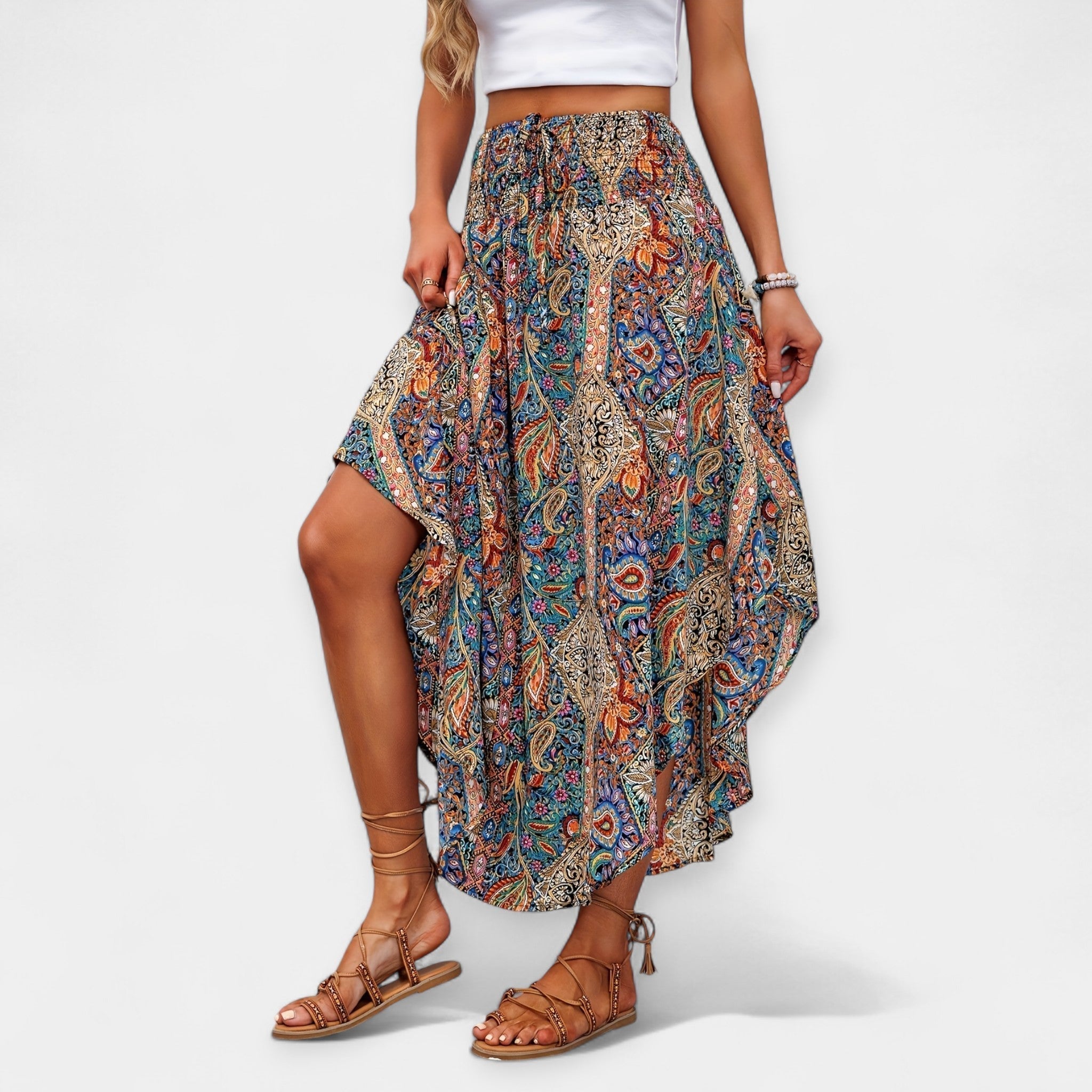 Lucie – Blumen-Midirock mit hohem Bund