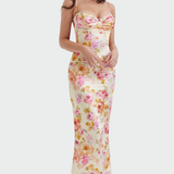 Ursula | Satiniertes Maxikleid mit Blumenmuster
