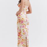Ursula | Satiniertes Maxikleid mit Blumenmuster