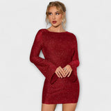 Brigitte | Rückenfreies Kleid mit Pailletten und langen Ärmeln
