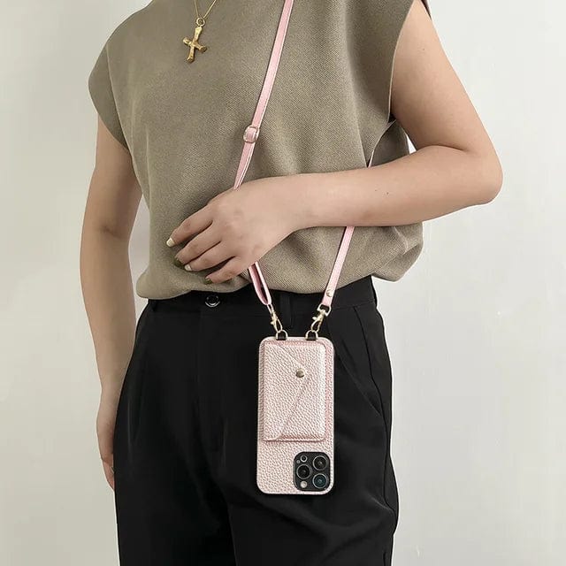 Handyhülle mit Kette Damen – Leder Crossbody Hülle mit Kartenfach Urban Chic