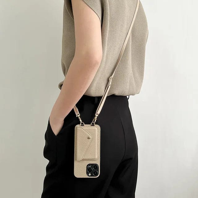Handyhülle mit Kette Damen – Leder Crossbody Hülle mit Kartenfach Urban Chic