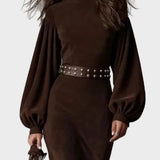 Retro-Laterne Lange Kleid mit langen Ärmeln und Stehkragen