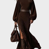 Retro-Laterne Lange Kleid mit langen Ärmeln und Stehkragen