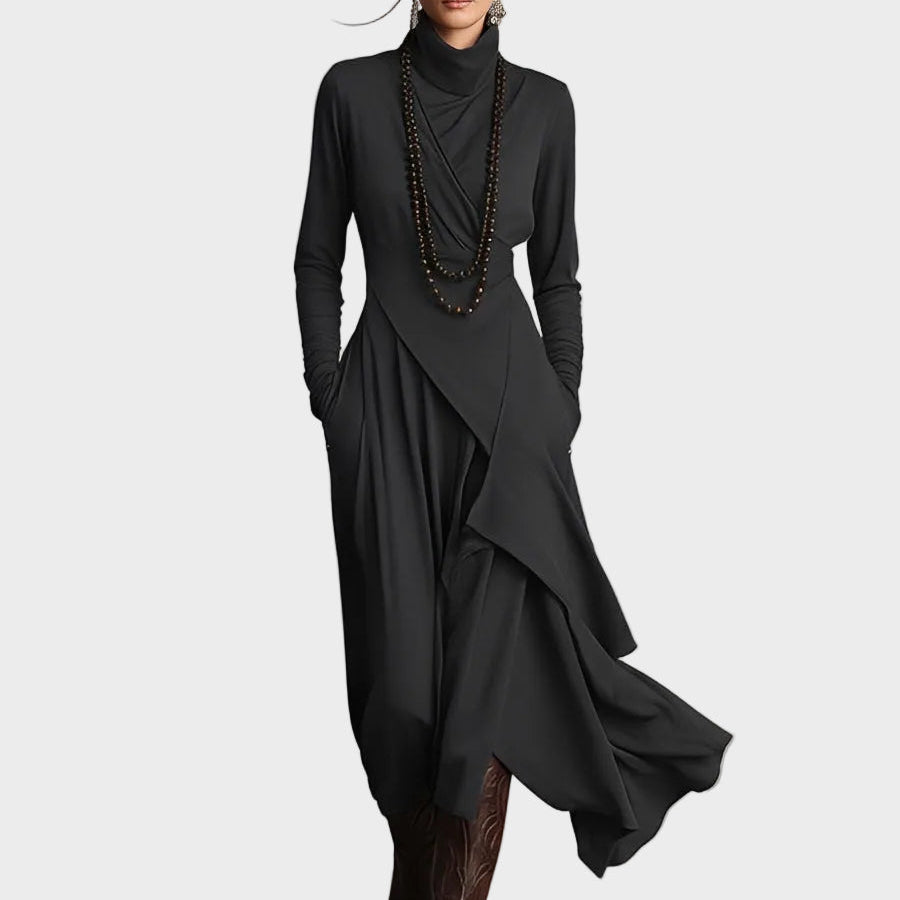 Teresa - Asymmetrisches Maxikleid aus Strick mit Rollkragen