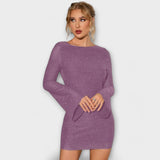 Brigitte | Rückenfreies Kleid mit Pailletten und langen Ärmeln