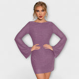 Brigitte | Rückenfreies Kleid mit Pailletten und langen Ärmeln